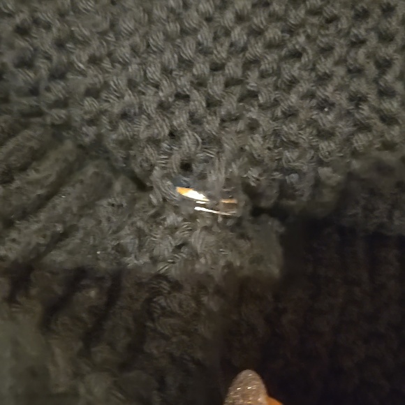 Pure Handknit Vintage Black Chunky Silver Accent Snap Collar Cardigan - Picture 9 of 15